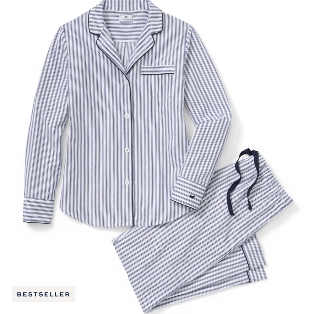 NWT Petite Plume Women’s Navy French Ticking Twill Pajamas M